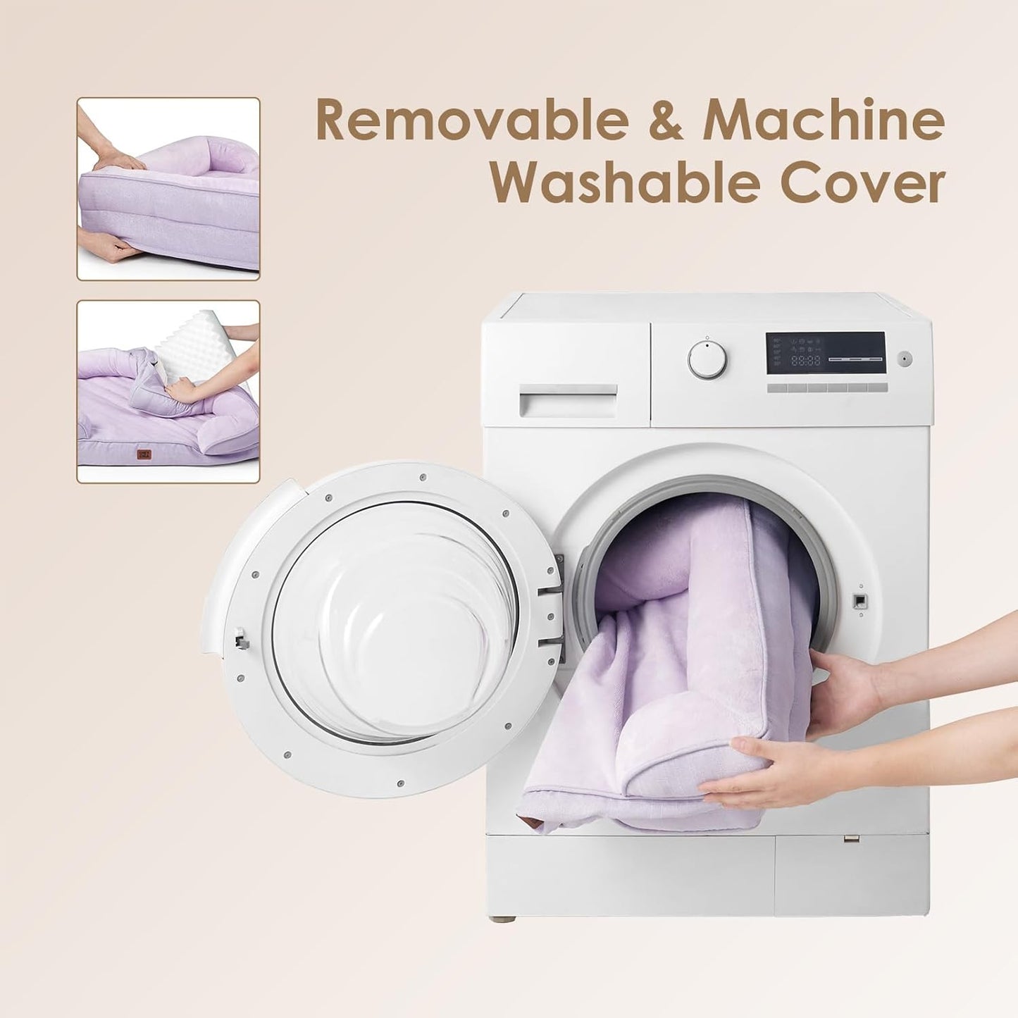 EHEYCIGA Orthopedic Dog Beds for Large Dogs, Waterproof Memory Foam Large Dog Bed with Sides, Non-Slip Bottom and Egg-Crate Foam Pet Couch Bed with Washable Removable Cover, Lilac