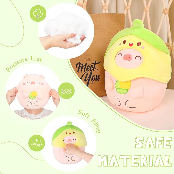 AIXINI Cute Corn Pig Plush Pillow 10" Piggy Stuffed Animal, Soft Kawaii Pig Plushie with Food Outfit Costume, Hugging Plush Squishy Pillow Toy