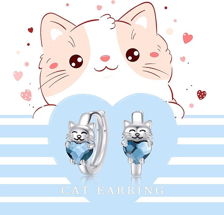 925 Sterling Silver Cat Earrings Cute Animal Kitten Stud Earrings cat Jewelry Gifts for Women Girls Hypoallergenic Earrings for Sensitive Ears