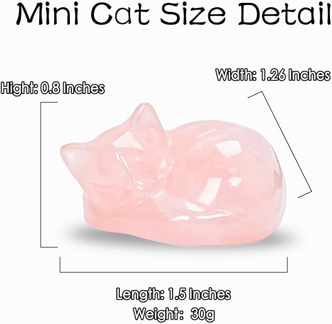 WHAL&YUNE Crystal Cat Figurine, 1PC Rose Quartz Cat Stone, Natural Sleeping Cat Ornament Hand Carved Cat Statue Cat Decoration for Cat Lovers, Gift 1.5"