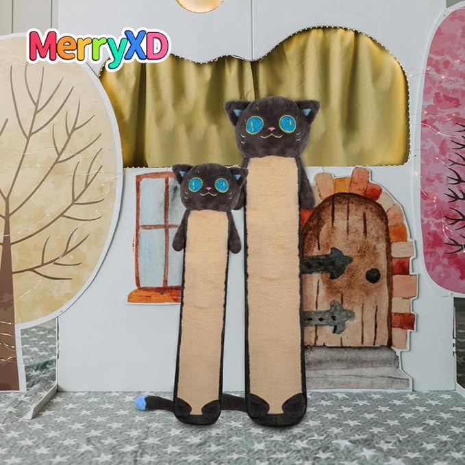 MerryXD Long Cat Plush Kawaii Body Pillow, 20” Cute Black Cat Stuffed Animals Soft Plushies, Big Eyes Kitten Plush Toys Throw Pillow Doll Gift for Girlfriend,Birthday,Christmas,Halloween