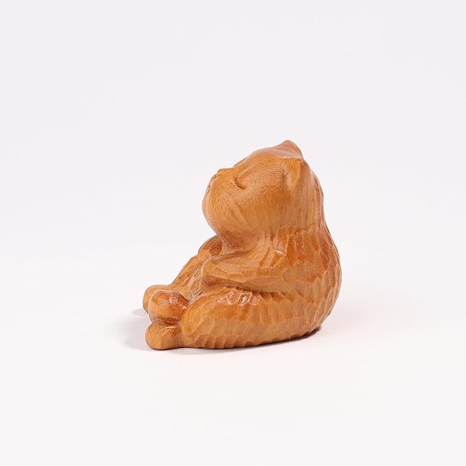 Wooden Cat Figurines,Sculpture Lovely Orange Cat Art Statue Mini Carved Ornament Figurine Small Animals Collectible for Home Office Garden Bedroom Desktop Bookshelf Decoration Gifts