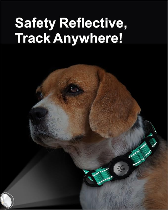 TagME Airtag Dog Collar,Waterproof Reflective Pet Collar with Airtag Holder,Soft Padded and Double D-Rings for Medium Dogs,Turquoise