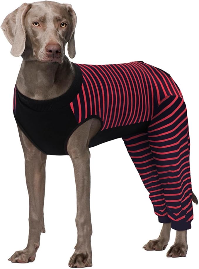 Kuoser Dog Recovery Suit, Anti Licking Dogs Rear Leg Sleeve, Abdominal Dog Surgical Suit with Pants Cover Protect Wounds, Dogs Elbow Protector Soft Pet Surgery Onesie Cone Alternative, Red 4XL