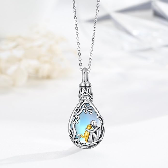 JUSTKIDSTOY Dog/Cat/Hummingbird Urn Necklace for Ashes S925 Sterling Silver Heart Cremation Jewelry Keepsake Memorial for Women