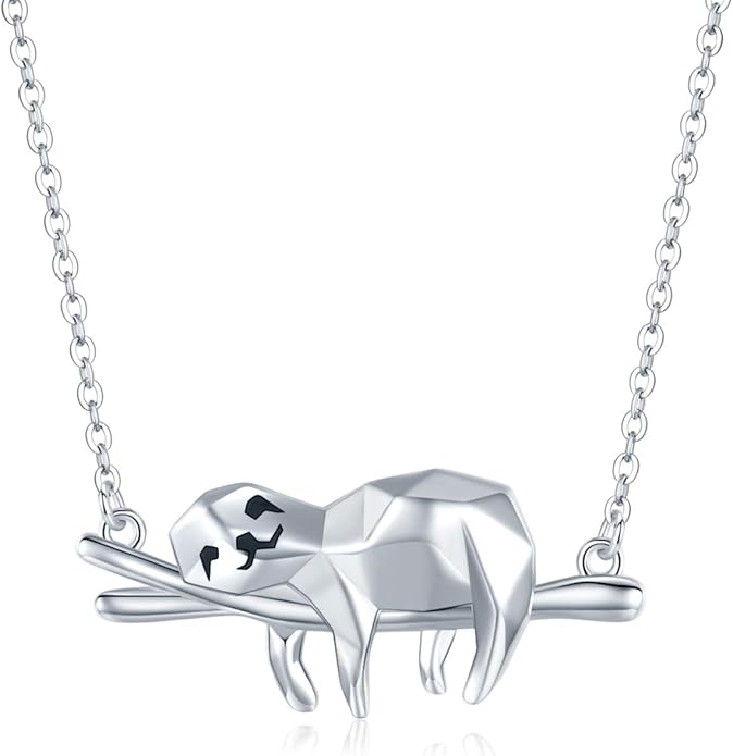 JUSTKIDSTOY Sloth Necklace Sterling Silver “Slow Down Be Happy” Slider Sloths Stuffed Animal Pendant Jewelry Charm Gifts for Women