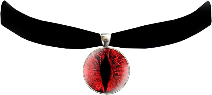 Victorian Vault Cat Dragon Eye Black Velvet Choker Steampunk Gothic Pendant Necklace