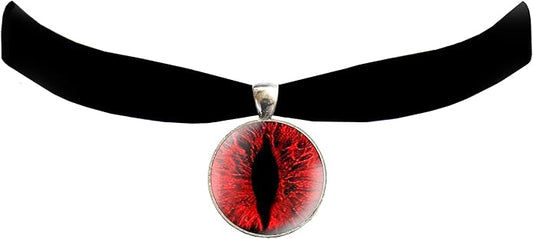Victorian Vault Cat Dragon Eye Black Velvet Choker Steampunk Gothic Pendant Necklace