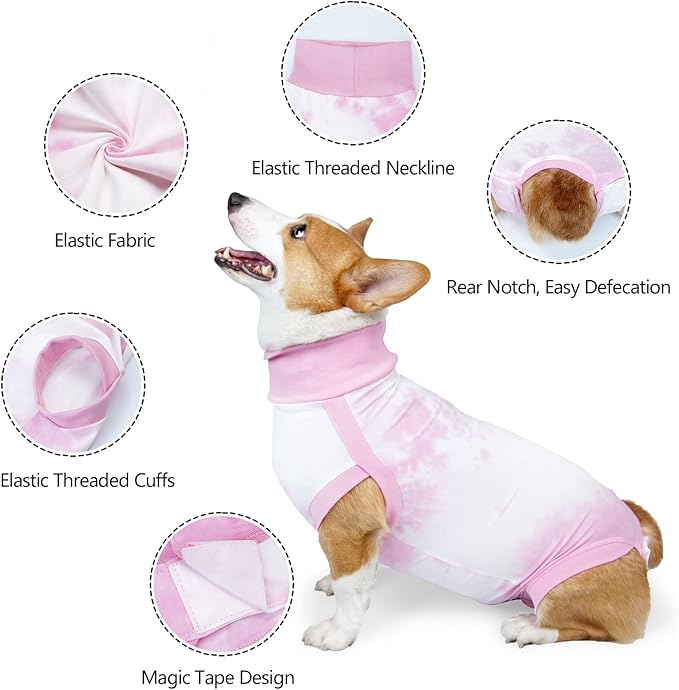 Surgery Suit for Dogs Medium Large Dog Recovery Suit Tie Dye Shedding Suit for Abdominal Wounds, Shedding, Prevent Licking XXL Pink2