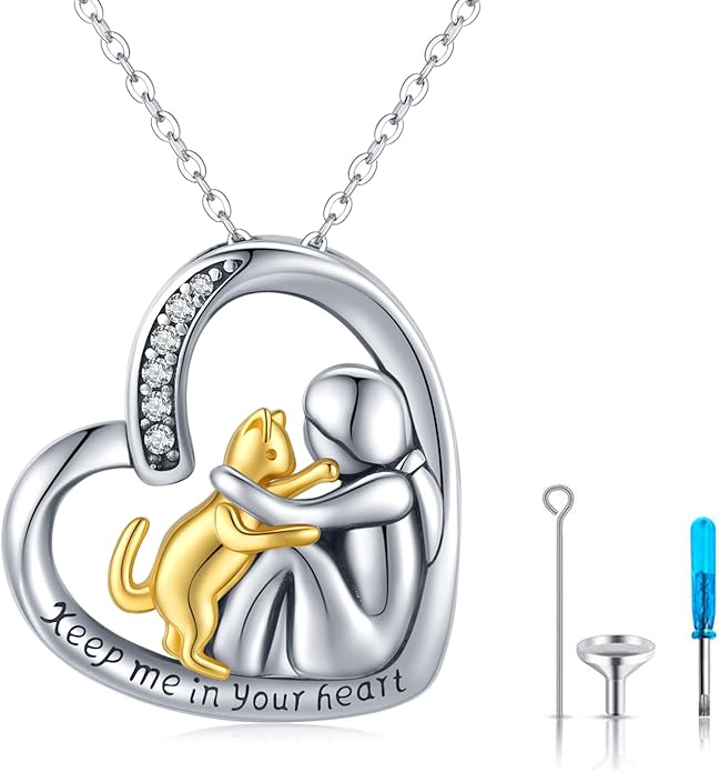 JUSTKIDSTOY Dog/Cat/Hummingbird Urn Necklace for Ashes S925 Sterling Silver Heart Cremation Jewelry Keepsake Memorial for Women