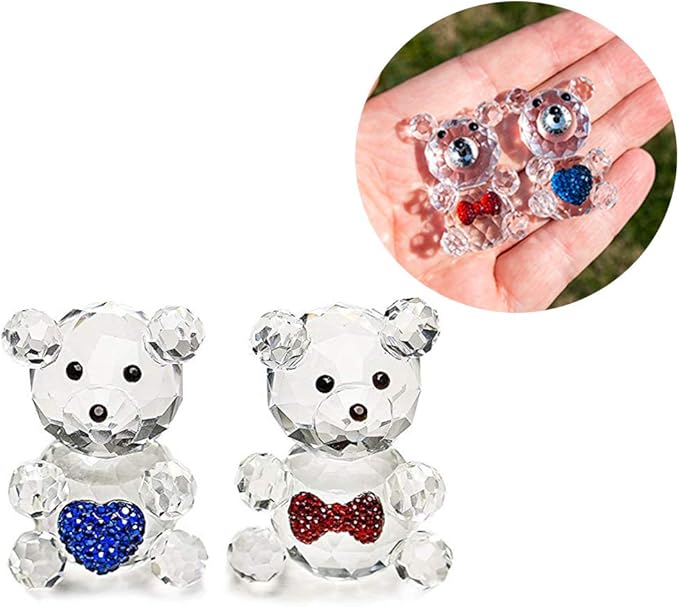 H&D HYALINE & DORA 2pcs Crystal Baby Bear Figurine Collection Animal Paperweight Table Centerpiece
