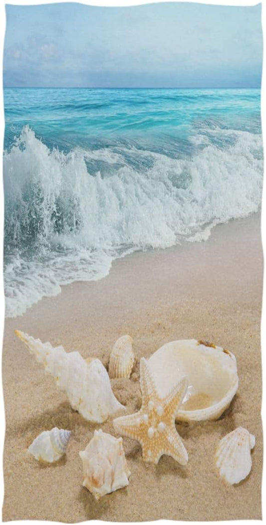 Wamika Beach Seashell Starfish Hand Towels Sea Ocean Wave Summer Bathroom Towel Ultra Soft Absorbent Multipurpose Towels for Hand,Face,Gym,Sports Home Decor, 16x30