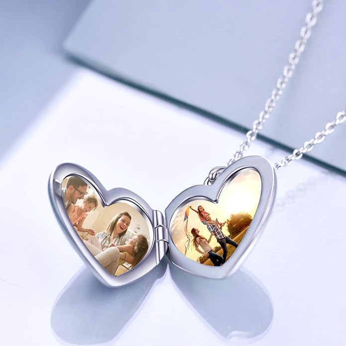 WINNICACA S925 Sterling Silver Heart Lockets Necklace That Holds Pictures Jewelry for Women Photo Pendant Necklace for Birthday Gifts