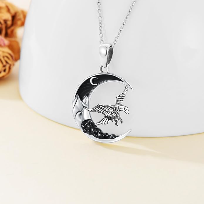 Gothic Jewelry Bat/Cat/Wolf/Dragon/Owl/Fox/Spider/Sun Pendant Sterling Silver Crescent Moon Necklace for Women Girls Black Jewelry Gifts