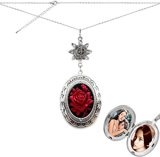 Yspace Lotus Charm Necklace Antique Decor Cameo Pendant 2 Chains Velvet Pouch for Gift