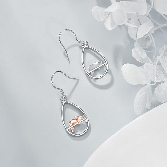 YFN Animal Earrings Sterling Silver Animal Heart Hoop Dangle Earrings Cute Jewelry Gifts for Women