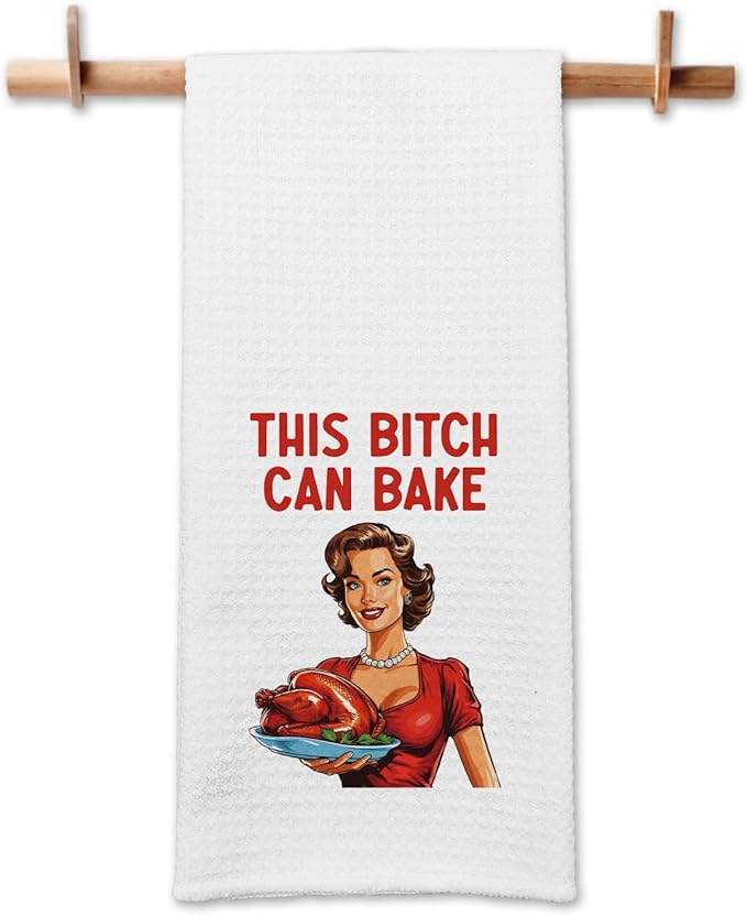 Funny Kitchen Towels This Bixxh Can Bake Dish Towels Retro Sassy Housewife Towels for Kitchen Decor Sweet Housewarming Gifts Adult Humor Towels Gifts for Women Hostess Sister Chef Friend