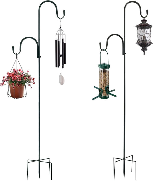 MIPON 2 Pack 78 Inch Double Shepherds Hooks for Outdoor Bird Feeder,Hanging Plants,Solar Light,Adjustable 78/62/46/30 Inch,3/4 Inch Width Heavy Duty Garden Shepards Hook