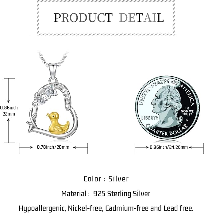 Heart Animal Necklace 925 Sterling Silver Cute Animal Pendant Jewelry Birthday Gifts for Women Girlfriend Mom Animal Lovers