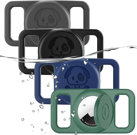 4 Pack Waterproof AirTag Dog Collar Holder Compatible with Apple AirTag, Silicone Hidden Loop Holder for Airtag Tracker, Anti-Lost Dog Collar Air Tag Accessories(Gray,Black,Blue,Dark Green)