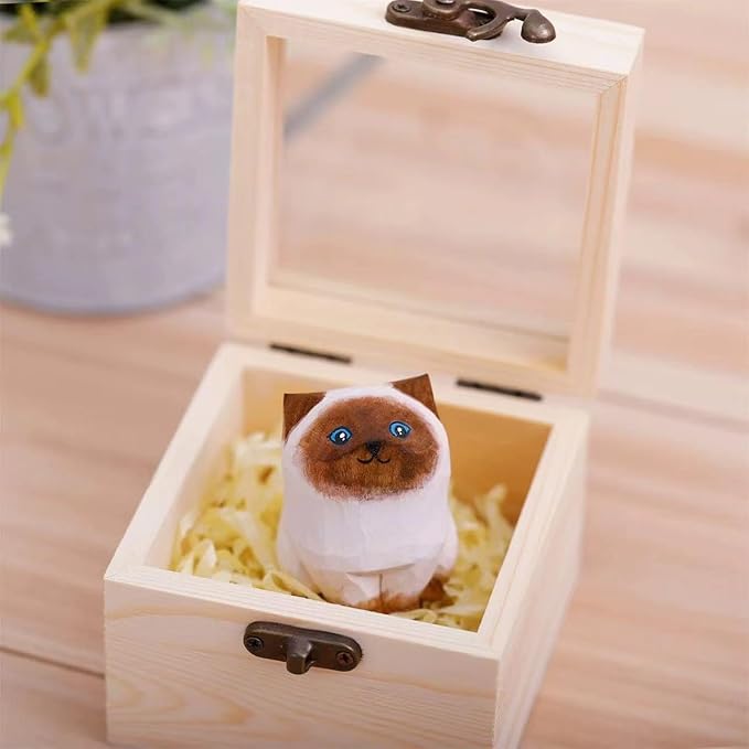 Hand Carved Siamese Cat Figurine - Wooden Craft, Cute Statue Home Decor, Unique Figure Collectibles Gift for Cat Lovers