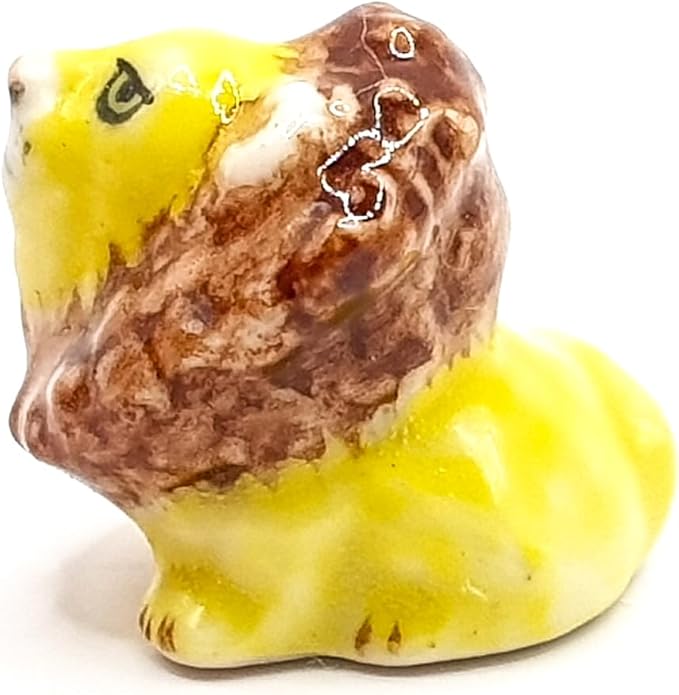 WitnyStore Tiny ½ Inch Yellow Brown Sit Lion Figurine - Miniature Hand Made Ceramic Panthera Wild Cats Tiger Jaguar Leopard Panthers Animals Small Porcelain Decorative Collectible Figures Décor Gifts