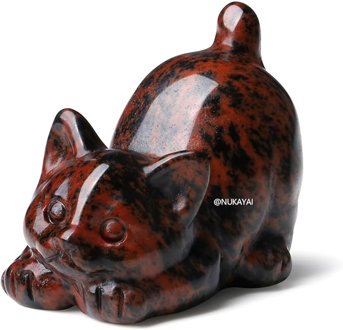 Red Obsidian Cat Crystal Statue Carved Room Decor Figurines for Natural Lazy Gemstones HomeCarved Sculpture Handcrafted Healing Stone Lucky Kitten Gifts for Cat Lovers