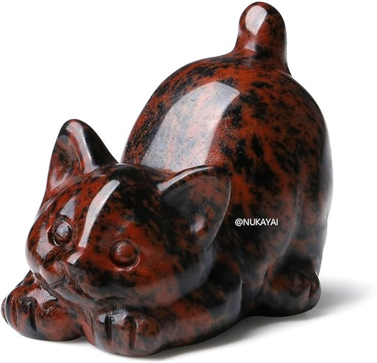 Red Obsidian Cat Crystal Statue Carved Room Decor Figurines for Natural Lazy Gemstones HomeCarved Sculpture Handcrafted Healing Stone Lucky Kitten Gifts for Cat Lovers