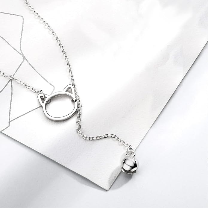 H&Beautimer 925 Sterling Silver Cat Bell Pendant Necklace for Women - Handmade in Italy - Original Silver Chain Necklace 18'' - Fine Jewelry-Birthday Gifts