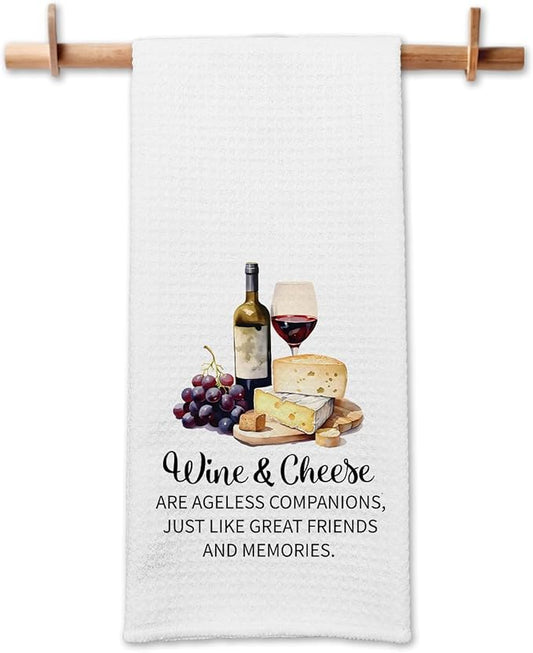 Funny Wine and Cheese Kitchen Towels, Bar Towels for Bartenders, Wine Cheese Lovers Gifts, Decorative Dishcloths for Kitchen Bar, Friendship Gifts for Women Hostess Sister Friend Bestie