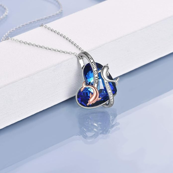 ONEFINITY Dolphin Necklaces 925 Sterling Silver Crystal Dolphin Pendant Ocean Jewelry Mother‘s Day Gifts for Women Mom Wife