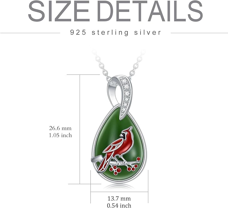 Green Jade Necklace Sterling Silver Teardrop Hummingbird/Dragonfly/Butterfly/Bee/Cat/Cardinal/Owl/Fox/Sloth Natural Jade Jewelry Birthday Mothers Day Christmas Gifts Women Mom Her