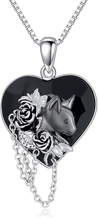 Gothic Jewelry Bat/Cat/Wolf/Dragon/Owl/Fox/Spider/Sun Pendant Sterling Silver Crescent Moon Necklace for Women Girls Black Jewelry Gifts