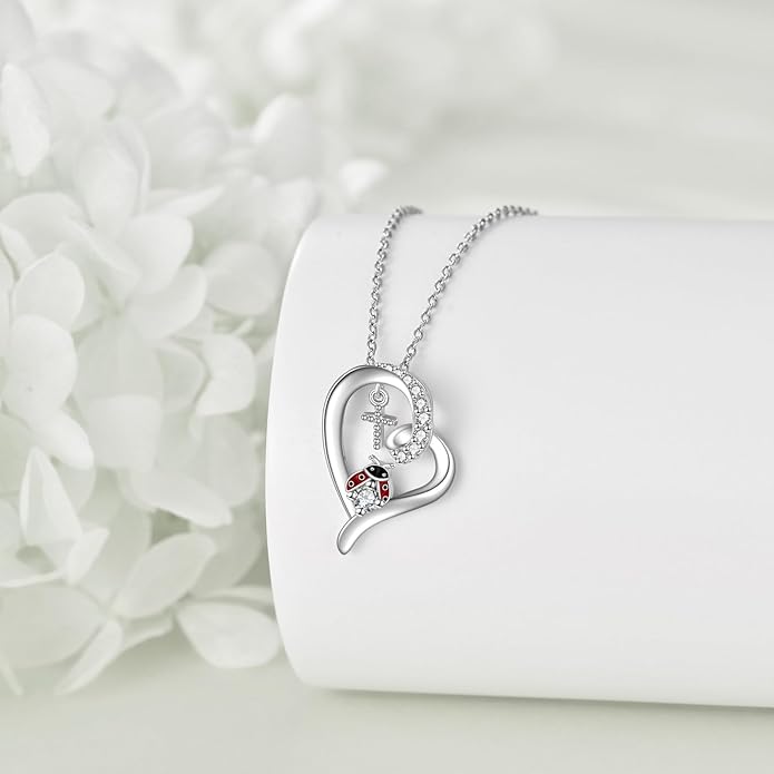 POPLYKE Ladybug Necklace for Women Sterling Silver Ladybug Jewelry Gifts for Mother Daughter