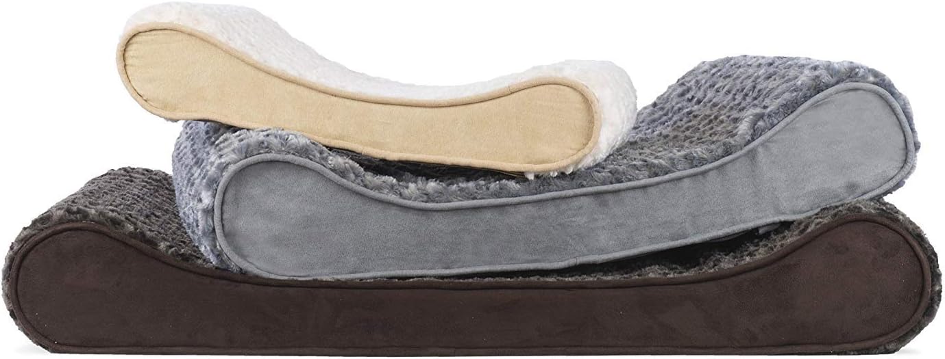 Furhaven Orthopedic Dog Bed for Medium/Small Dogs w/ Removable Washable Cover, For Dogs Up to 23 lbs - Ultra Plush Faux Fur & Suede Luxe Lounger Contour Mattress - Cream, Medium