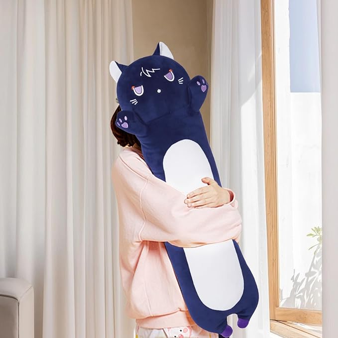 Long Cat Plush Body Pillow, Soft Cat Plush Toy Pillows for Kids, Stuffed Animals Cat Plushies Gifts for Girls Girlfriend(DevilCAT with Claws, 43.3in/110cm)