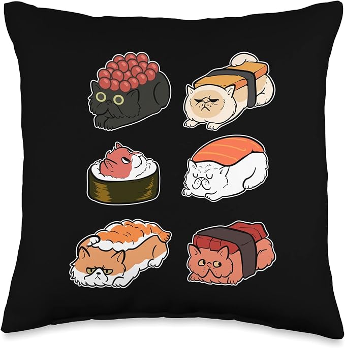 Sushi Cat Anime Figure Japanese Noodles Ramen Sixpack Throw Pillow
