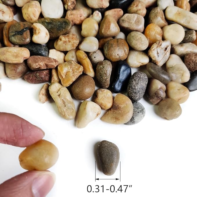 HappyFiller 2 LB Natural River Rocks Decorative Pebbles Stones Polished Terrarium Rocks Assorted Color for Indoor Garden Plants Top Dressing Soil Cover,Aquarium Fish Turtle Tank,Zen Garden