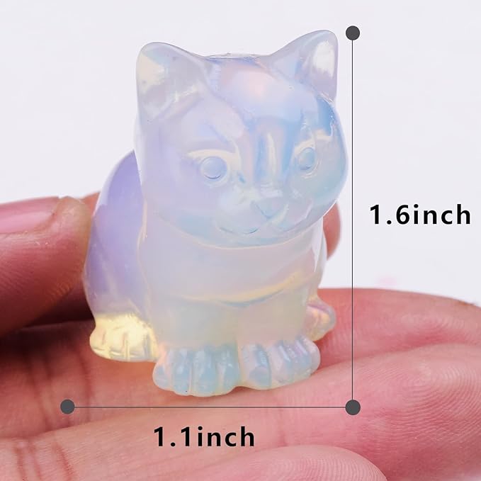 White Opalite Cat Crystal Statues, Healing Crystal Kitty Figurine Decorations, White Cat Gift Lucky Cute Kitten Figurines, Handcrafted Figurine for Home Décor and Spiritual Protection