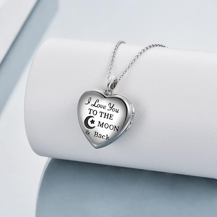 WINNICACA S925 Sterling Silver Heart Lockets Necklace That Holds Pictures Jewelry for Women Photo Pendant Necklace for Birthday Gifts