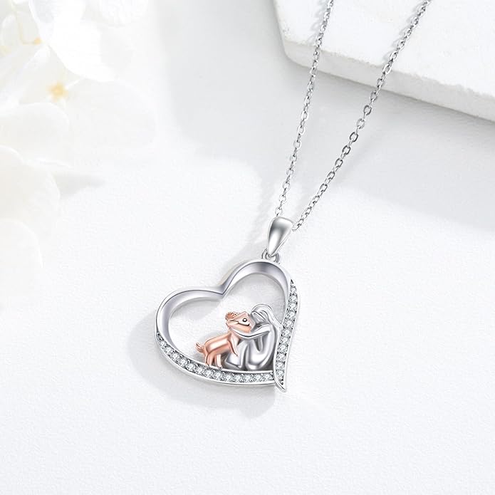 Heart Animal Necklace 925 Sterling Silver Cute Animal Pendant Jewelry Birthday Gifts for Women Girlfriend Mom Animal Lovers
