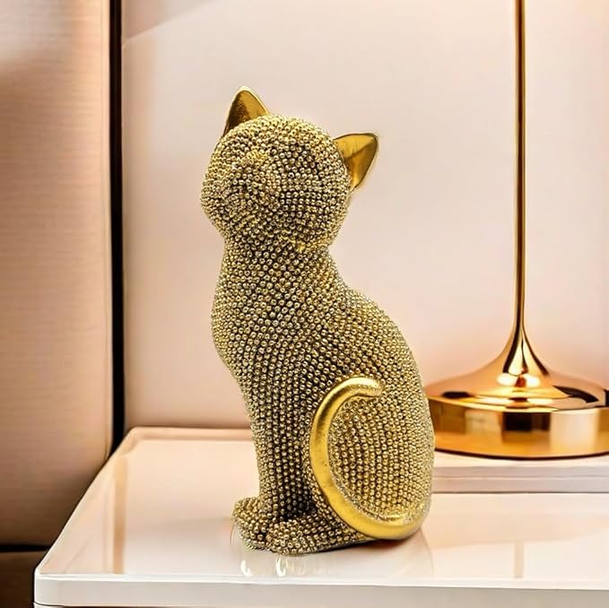 FUNSXBUG Decorative Cat Sitting Statue Art Figurines Sculpture Collectibles Home Office Desktop Decor Outdoor Garden Tabletop Display Decoration (Gold)