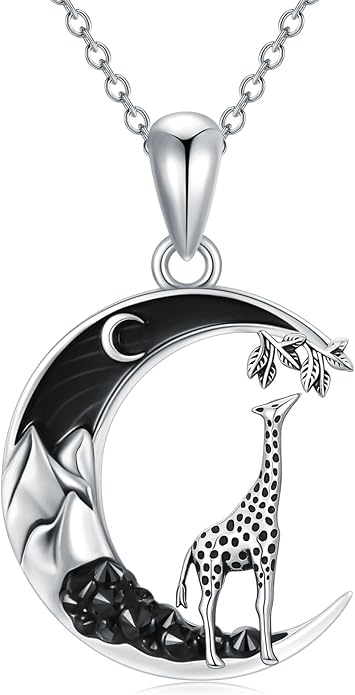Gothic Jewelry Bat/Cat/Wolf/Dragon/Owl/Fox/Spider/Sun Pendant Sterling Silver Crescent Moon Necklace for Women Girls Black Jewelry Gifts