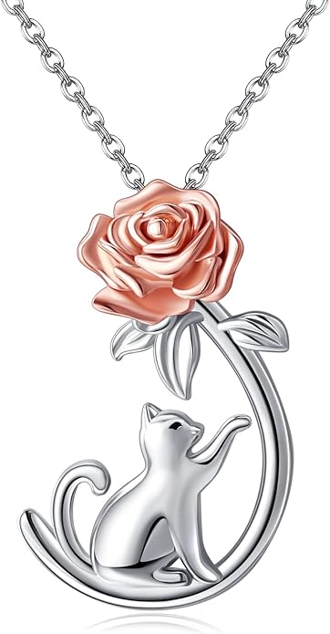 URONE Cat Necklace 925 Sterling Silver Cat Pendants Necklace Animals Jewelry Gifts For Women