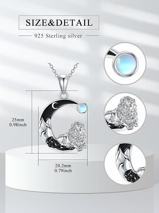Gothic Jewelry Bat/Cat/Wolf/Dragon/Owl/Fox/Spider/Sun Pendant Sterling Silver Crescent Moon Necklace for Women Girls Black Jewelry Gifts