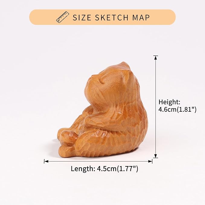 Wooden Cat Figurines,Sculpture Lovely Orange Cat Art Statue Mini Carved Ornament Figurine Small Animals Collectible for Home Office Garden Bedroom Desktop Bookshelf Decoration Gifts