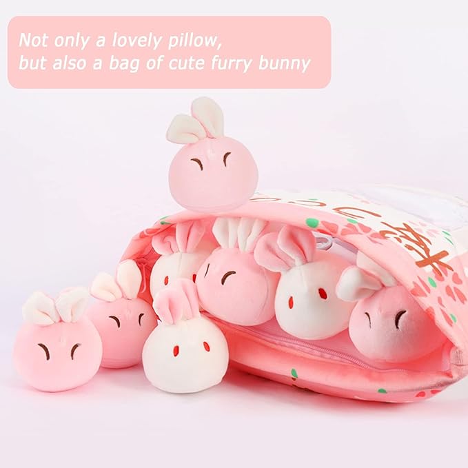 Kawaii Bunny Plush Pillow Throw Pillow, Cute Plushies Bunny Plush Toys, Removable Bunny Stuffed Animals, Bunny Gift for Kids Birthday Easter
