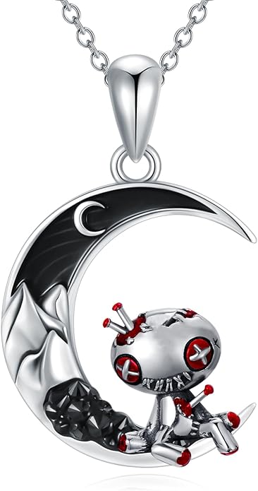 Gothic Jewelry Bat/Cat/Wolf/Dragon/Owl/Fox/Spider/Sun Pendant Sterling Silver Crescent Moon Necklace for Women Girls Black Jewelry Gifts