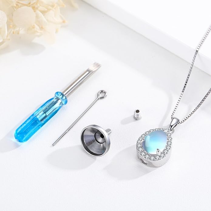 Urn necklace for Ashes 925 Sterling Silver Opal/Turquoise/Moonstone/Moss agate Pendant Cremation Memory Jewelry Keepsake Gifts for Women