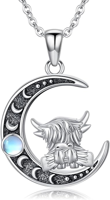 Fox/Cat/Axolotl/Sloth/Panda Necklace Crescent Moon Necklace 925 Sterling Silver Cute Animal Jewelry as Birthday Mothers Day Gifts for Women